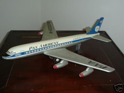 In the mid 1950s as Pan Am designed a new livery for jets a white globe on a blue tail was tested on several piston aircraft but never adopted for jets.  This model shows that design.